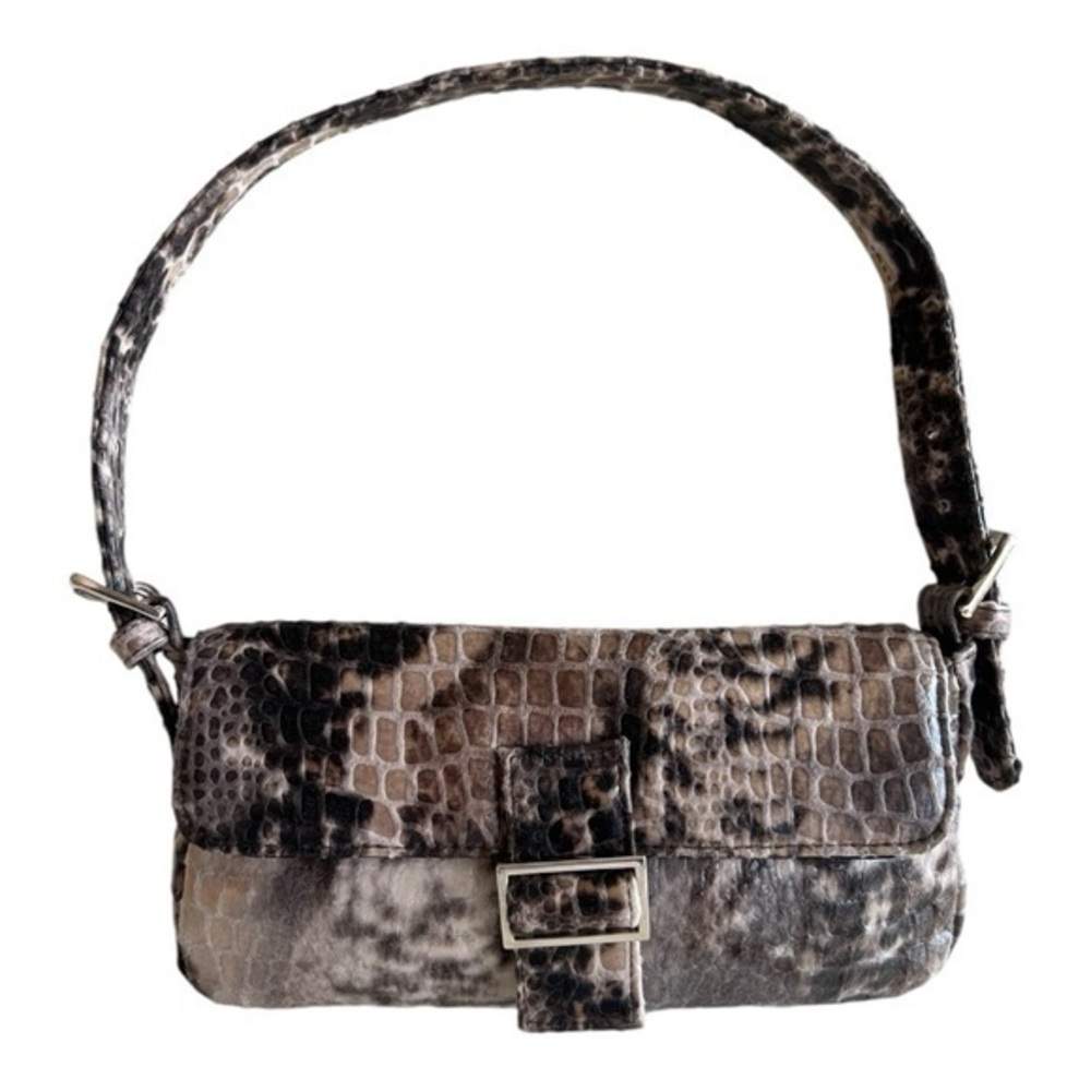 Giannini Brown Black Snake Skin Small Shoulder Bag With Magnetic Snap Closure